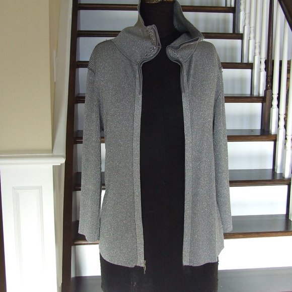 Sweet Nygard Grey Silver Metallic Cardigan Sweater XL - Picture 7 of 9